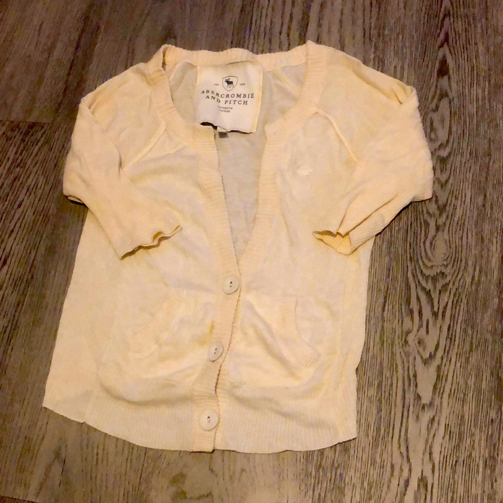 Abercrombie & Fitch Cream 3/4 Sleeve Cardigan